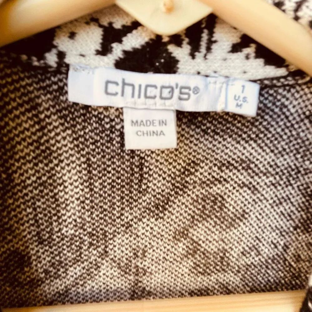 Chico’s size M abstract floral cardigan fringe pockets. - Picture 3 of 7